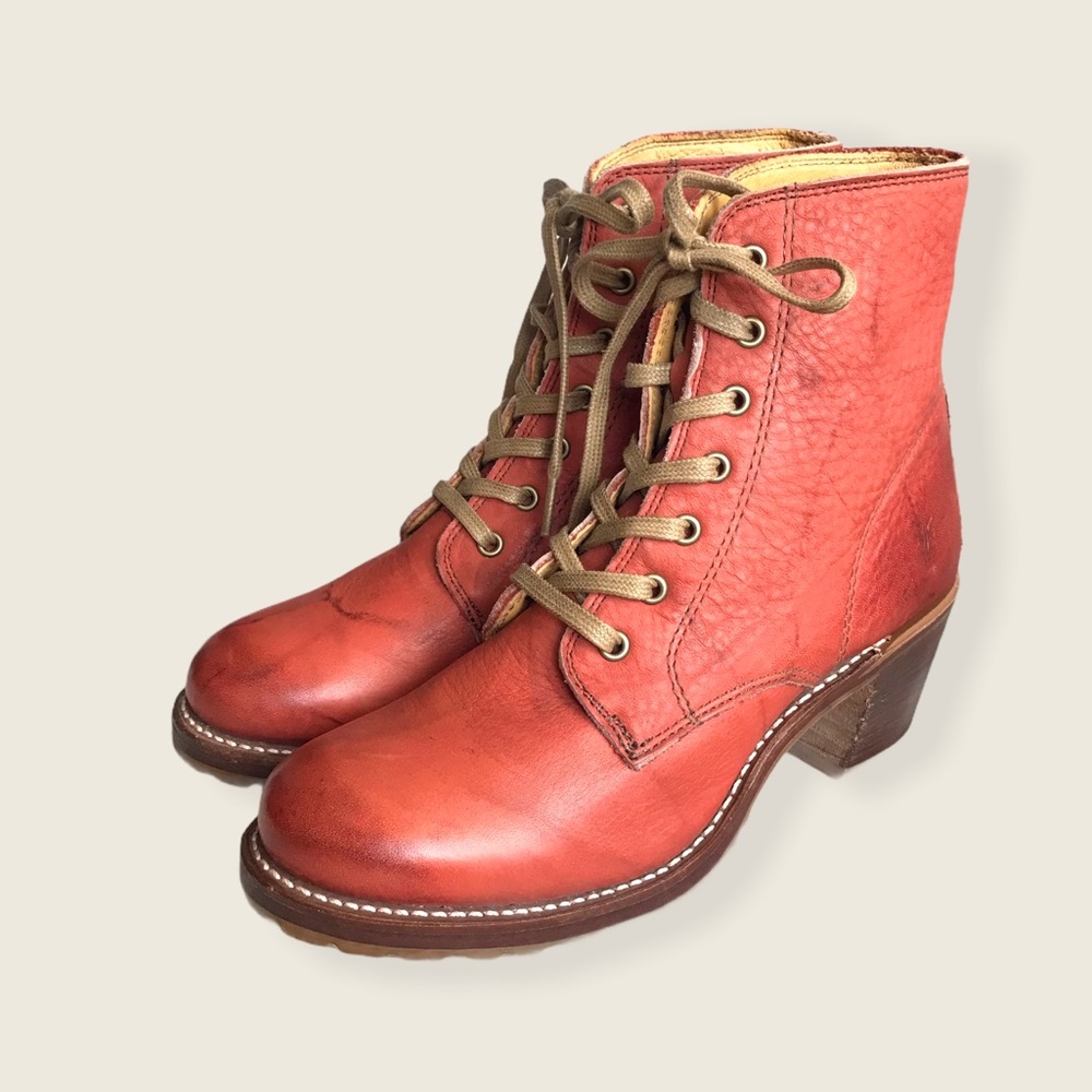 RARE Frye Sabrina 6G LaceUp Terracotta Combat Boot - Picture 10 of 15
